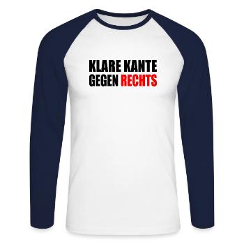 klare kante gegen rechts - Unisex Baseballshirt langarm - Weiß/Navy - Vorne - Nik (191cm)