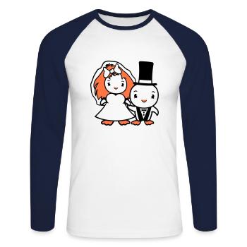 2 oiseaux mariage couple canards mariage homme femme mignon - T-shirt baseball manches longues Homme - blanc/marine - Devant - Nik (191cm)
