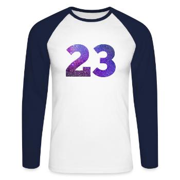 Number 23 galaxy - Unisex Long Sleeve Baseball T-Shirt - white/navy - Front - Nik (191cm)