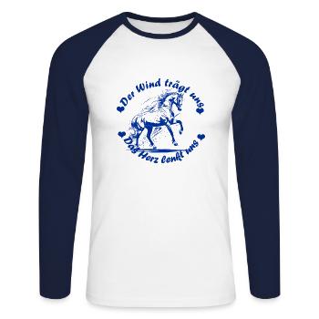 Pferd Herz blau - Unisex Baseballshirt langarm - Weiß/Navy - Vorne - Nik (191cm)