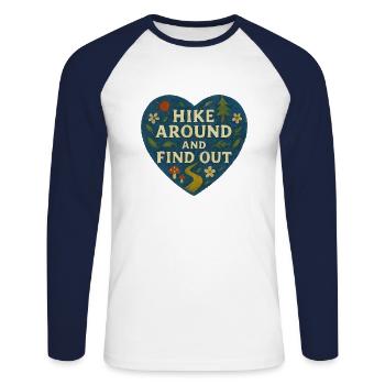 Wandern Sie herum und finden Sie es heraus - Unisex Baseballshirt langarm - Weiß/Navy - Vorne - Nik (191cm)