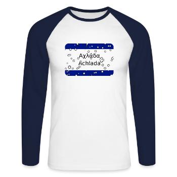 MG Kriti town sign Achlada - Unisex Long Sleeve Baseball T-Shirt - white/navy - Front - Nik (191cm)