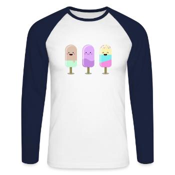 Kawaii Ice Cream - Unisex Long Sleeve Baseball T-Shirt - white/navy - Front - Nik (191cm)