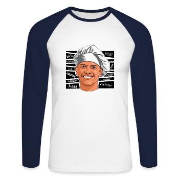 Koch in vielen Sprachen (schwarz) - Unisex Baseballshirt langarm - Weiß/Navy - Vorne - Nik (191cm)