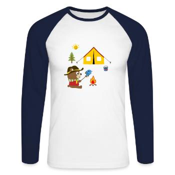 Camping ours mignon feu de joie tentes enfants - T-shirt baseball manches longues Homme - blanc/marine - Devant - Nik (191cm)