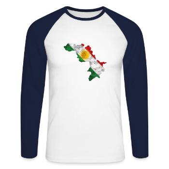 Kurdistan, Kursdische flag - Unisex Long Sleeve Baseball T-Shirt - white/navy - Front - Nik (191cm)