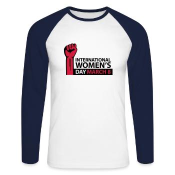 International Women's Day March 8 - Unisex Long Sleeve Baseball T-Shirt - white/navy - Front - Nik (191cm)