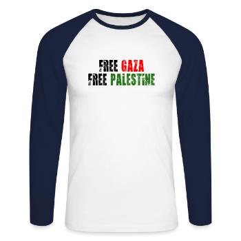 Gaza libre Palestine libre - T-shirt baseball manches longues Homme - blanc/marine - Devant - Nik (191cm)