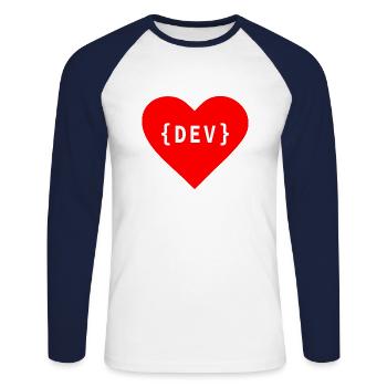 Software Developer, Dear Code DEV Developer Day - Unisex Long Sleeve Baseball T-Shirt - white/navy - Front - Nik (191cm)