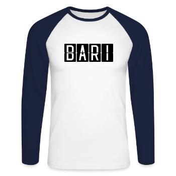 Bari Flughafentafel - Unisex Baseballshirt langarm - Weiß/Navy - Vorne - Nik (191cm)