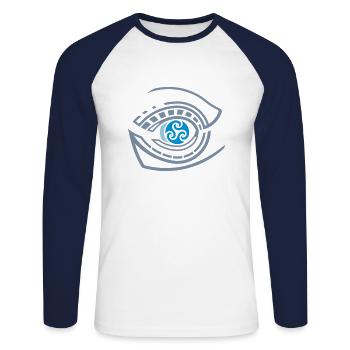 Œil de baleine tribal - T-shirt baseball manches longues Homme - blanc/marine - Devant - Nik (191cm)