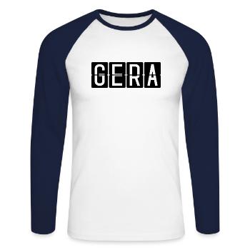 Gera Airport Sign - Unisex Long Sleeve Baseball T-Shirt - white/navy - Front - Nik (191cm)