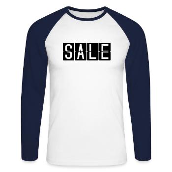 Sale Flughafentafel - Unisex Baseballshirt langarm - Weiß/Navy - Vorne - Nik (191cm)