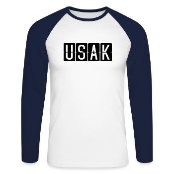 Panneau de l’aéroport d’Uşak - T-shirt baseball manches longues Homme - blanc/marine - Devant - Nik (191cm)