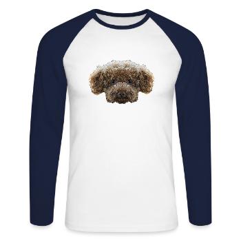 Visage de caniche jouet - T-shirt baseball manches longues Homme - blanc/marine - Devant - Nik (191cm)