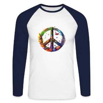 Peace Bird - Unisex Baseballshirt langarm - Weiß/Navy - Vorne - Nik (191cm)