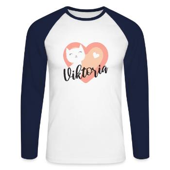 Viktoria Name Vorname Kätzchen - Unisex Baseballshirt langarm - Weiß/Navy - Vorne - Nik (191cm)