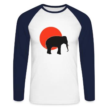 Dos d’éléphant de style rétro : Le Redsunset - T-shirt baseball manches longues Homme - blanc/marine - Devant - Nik (191cm)