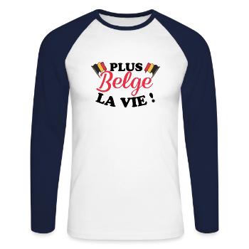 Belge Belgique humour - T-shirt baseball manches longues Homme - blanc/marine - Devant - Nik (191cm)