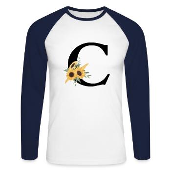 Buchstabe c Blumen-Sonnenblume - Unisex Baseballshirt langarm - Weiß/Navy - Vorne - Nik (191cm)