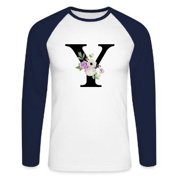 Lettre y floral violet - T-shirt baseball manches longues Homme - blanc/marine - Devant - Nik (191cm)