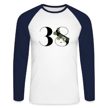 Nummer 38 Blumengrün - 38. Blumengeburtstag - Unisex Baseballshirt langarm - Weiß/Navy - Vorne - Nik (191cm)