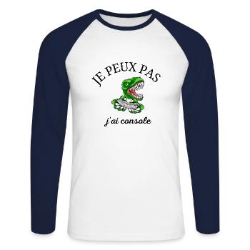 I can't I consoled - Unisex Long Sleeve Baseball T-Shirt - white/navy - Front - Nik (191cm)