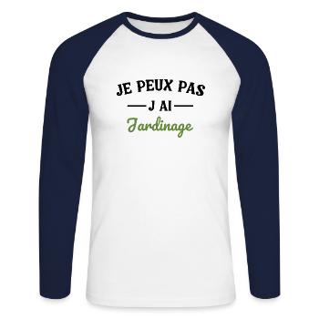 J peux pas j ai Jardinage - T-shirt baseball manches longues Homme - blanc/marine - Devant - Nik (191cm)