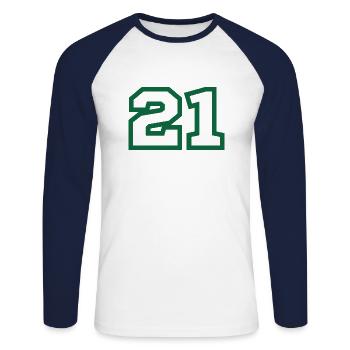 Numéro 21 sport vert - T-shirt baseball manches longues Homme - blanc/marine - Devant - Nik (191cm)