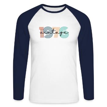 1976 Vintage Retro - Unisex Long Sleeve Baseball T-Shirt - white/navy - Front - Nik (191cm)