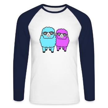 2 Sheep Sunglasses Party Sheep Team Friends - Unisex Long Sleeve Baseball T-Shirt - white/navy - Front - Nik (191cm)