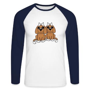 2 Équipe de chiens Deux amis Petites amies Couple Équipage - T-shirt baseball manches longues Homme - blanc/marine - Devant - Nik (191cm)