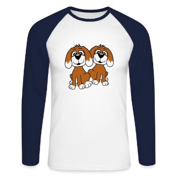 2 chiens équipe assis deux amis équipage heureux - T-shirt baseball manches longues Homme - blanc/marine - Devant - Nik (191cm)