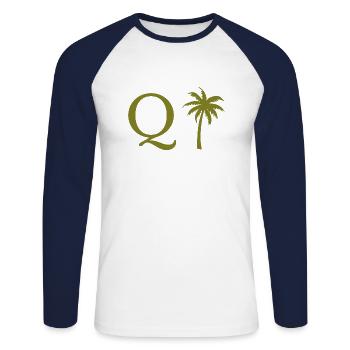 Lettre q vert Palm - T-shirt baseball manches longues Homme - blanc/marine - Devant - Nik (191cm)