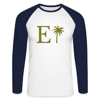 Lettre e vert Palm - T-shirt baseball manches longues Homme - blanc/marine - Devant - Nik (191cm)