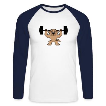 Chien Bodybuilder Muscles forts Gym Haltérophilie - T-shirt baseball manches longues Homme - blanc/marine - Devant - Nik (191cm)