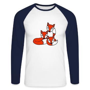 3 Füchse Freunde Familie Drei Kinder Crew Team Süß - Unisex Baseballshirt langarm - Weiß/Navy - Vorne - Nik (191cm)
