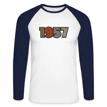 1957 retro vintage - Unisex Long Sleeve Baseball T-Shirt - white/navy - Front - Nik (191cm)