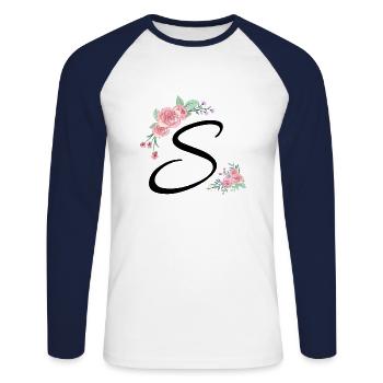 Letter s flowers - Unisex Long Sleeve Baseball T-Shirt - white/navy - Front - Nik (191cm)