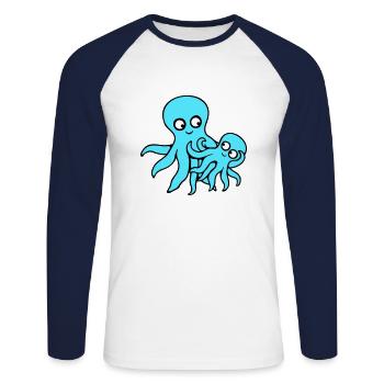 Pieuvre Maman Papa Enfant Bébé Mère Père Famille - T-shirt baseball manches longues Homme - blanc/marine - Devant - Nik (191cm)
