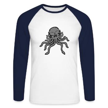Pieuvre, pieuvre, pieuvre, céphalopode, mauvais œil - T-shirt baseball manches longues Homme - blanc/marine - Devant - Nik (191cm)