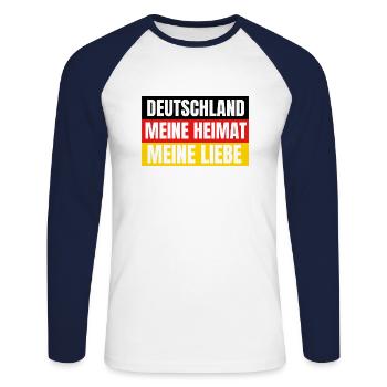 Deutschland meine Heimat meine Liebe - Unisex Baseballshirt langarm - Weiß/Navy - Vorne - Nik (191cm)