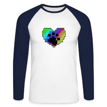 Pixel Herz mit einer Pfote - Unisex Baseballshirt langarm - Weiß/Navy - Vorne - Nik (191cm)