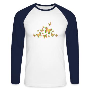 Schmetterling Falter Insekten Frühling Sommer bunt - Unisex Baseballshirt langarm - Weiß/Navy - Vorne - Nik (191cm)