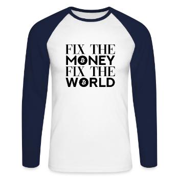 Fix The Money Fix The World - Bitcoin Love - T-shirt baseball manches longues Homme - blanc/marine - Devant - Nik (191cm)