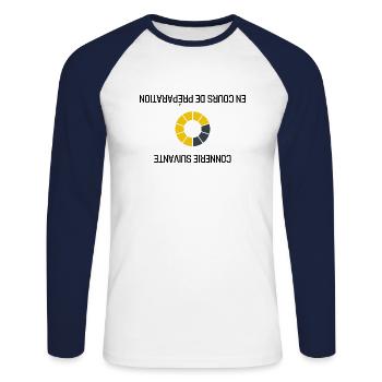 Connerie Suivante En Cours De Préparation cadeau - T-shirt baseball manches longues Homme - blanc/marine - Devant - Nik (191cm)