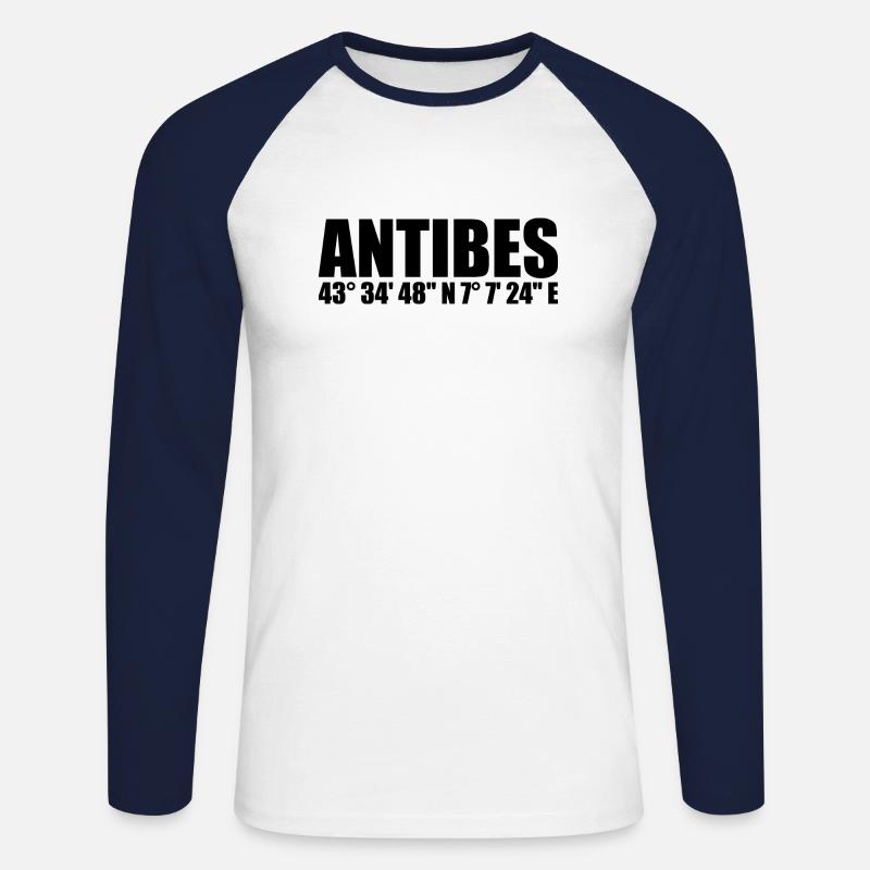 Antibes coordinates - Unisex Long Sleeve Baseball T-Shirt - white/navy
