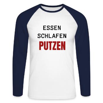 ESSEN SCHLAFEN PUTZEN - Unisex Baseballshirt langarm - Weiß/Navy - Vorne - Nik (191cm)