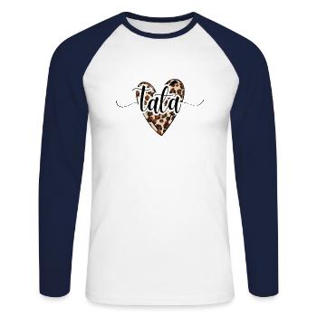 Tata coeur léopard tendance - T-shirt baseball manches longues Homme - blanc/marine - Devant - Nik (191cm)
