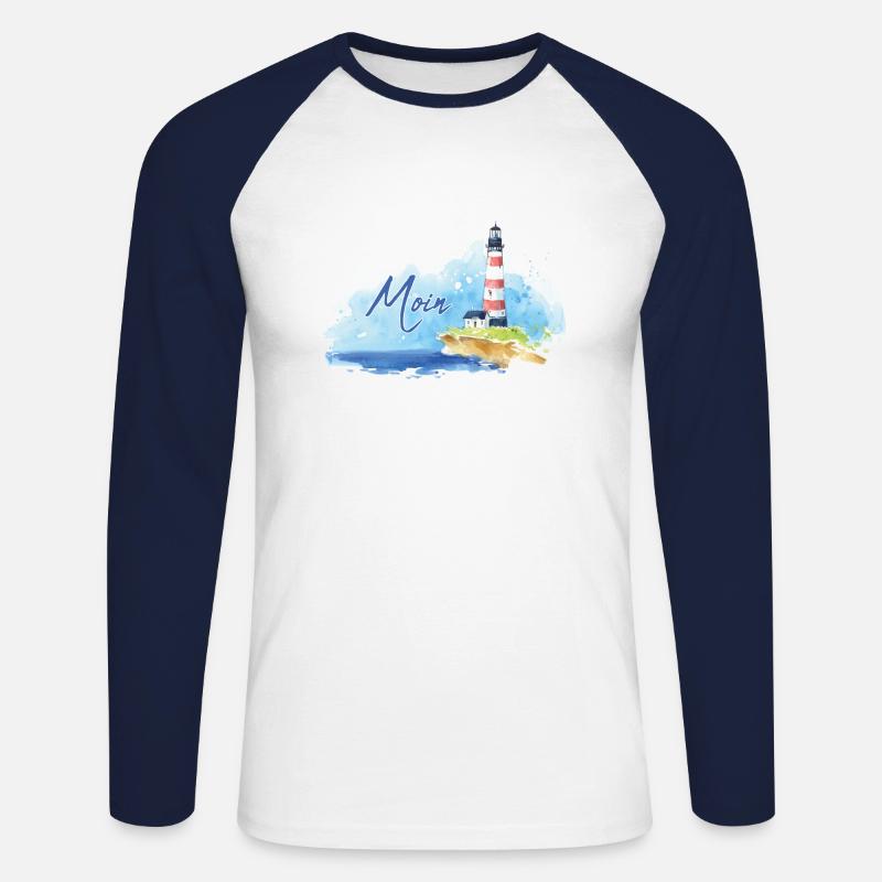 Leuchtturm mit Moin - Unisex Baseballshirt langarm - Weiß/Navy